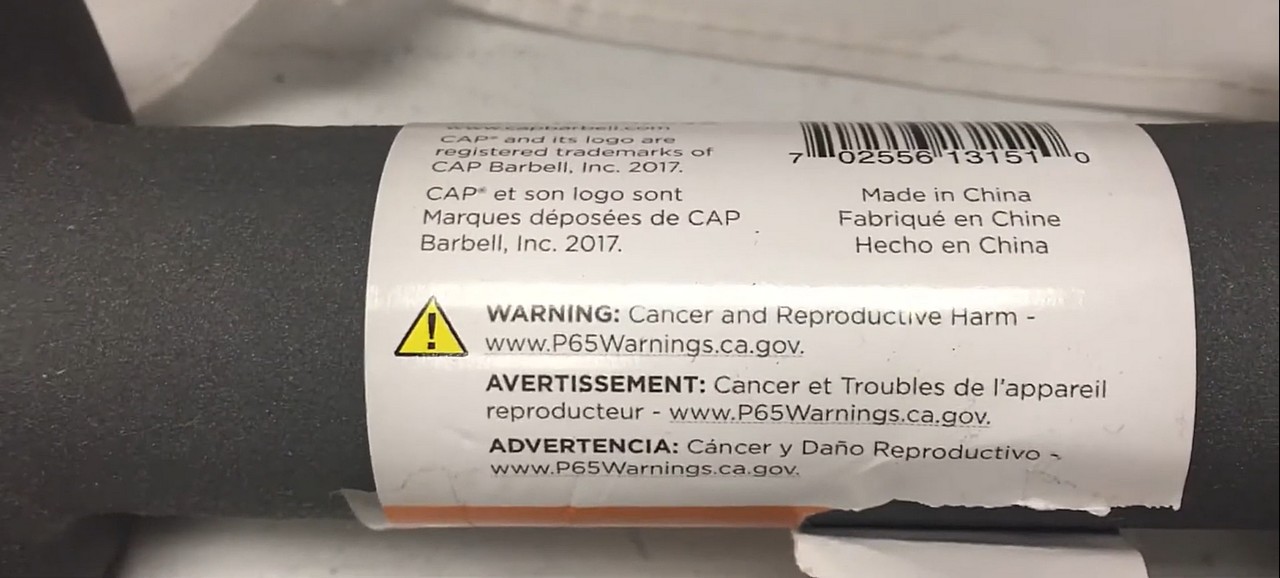 Neoprene Dumbbells Cancer Warning Label